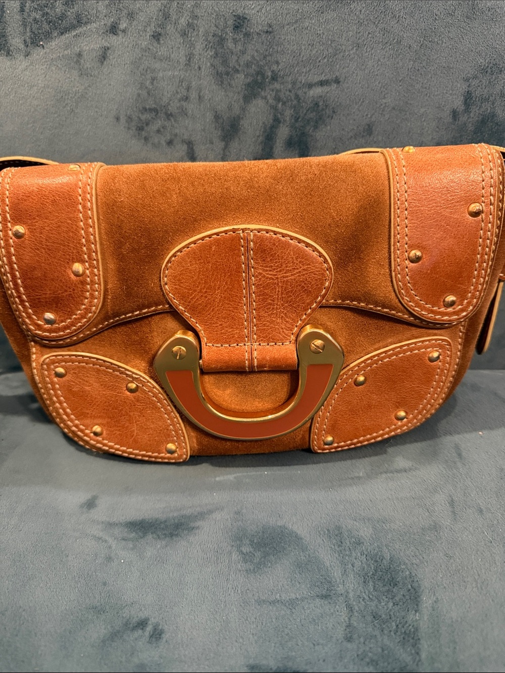 BCBGMaxAzria Brown Suede and Leather Shoulder Bag with Gold Hardware